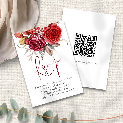 Boho Fall Florals QR Code Wedding RSVP Card