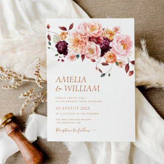 boho fall florals wedding Invitation