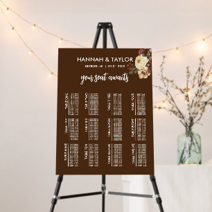 Boho Fall Flowers 12 Table Wedding Seating Chart Foam Board