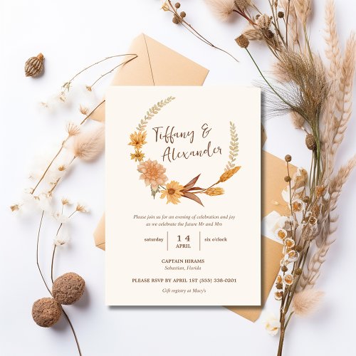 Boho Fall Flowers Engagement Party Invitation