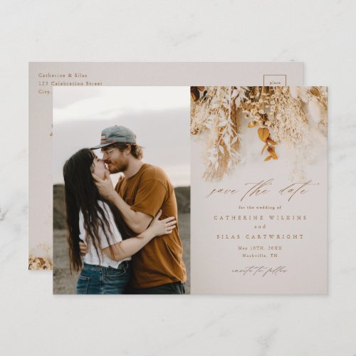 Boho Fall Flowers Photo Wedding Save The Date Announcement Postcard