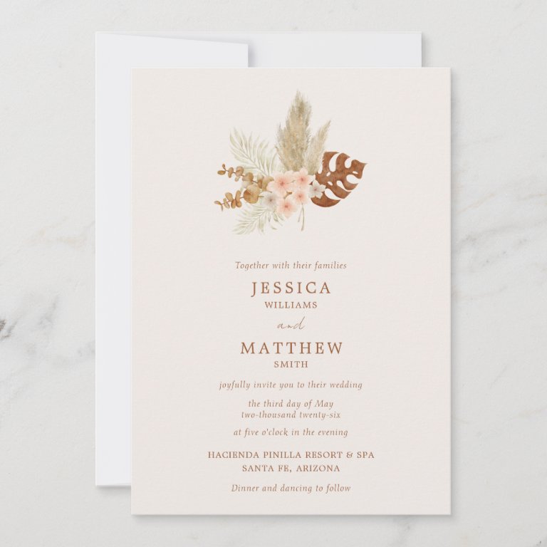 Boho Fall Flowers Rustic Outdoor Wedding Invitation