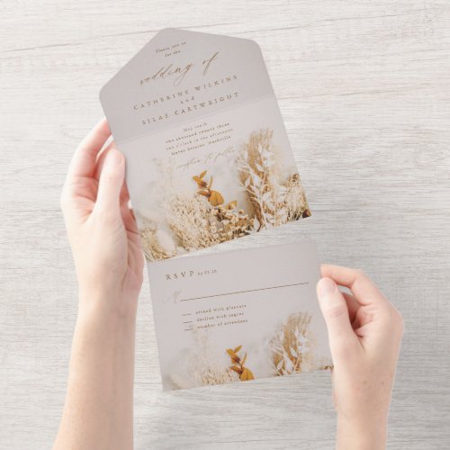  Boho Fall Flowers Wedding All In One Invitation