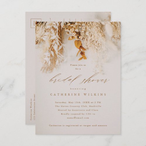 Boho Fall Flowers Wedding Bridal Shower Invitation Postcard