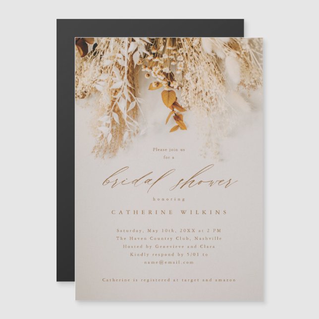 Boho Fall Flowers Wedding Bridal Shower Magnetic Invitation (Front/Back)