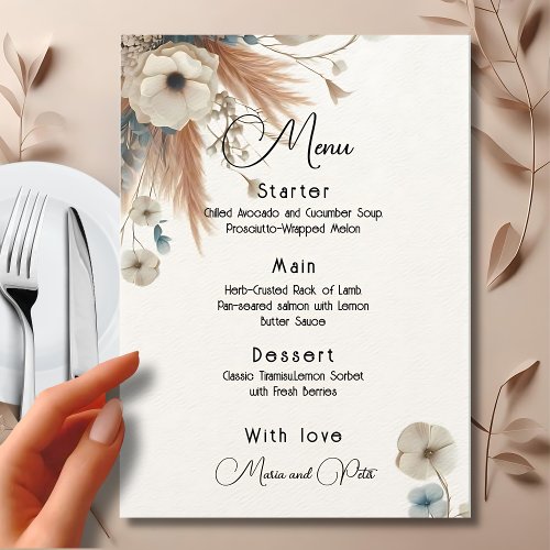 Boho Fall Flowers Wedding Menu