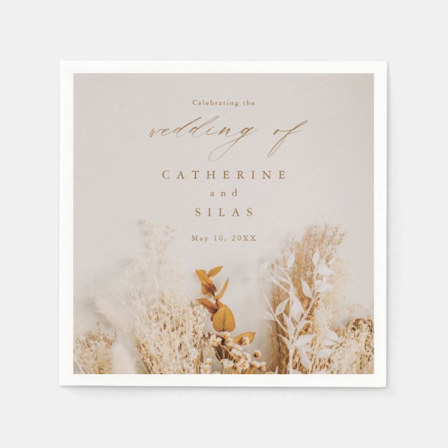 Boho Fall Flowers Wedding  Napkins (Front)