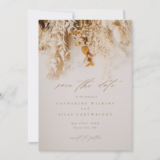 Boho Fall Flowers Wedding Save The Date (Front)