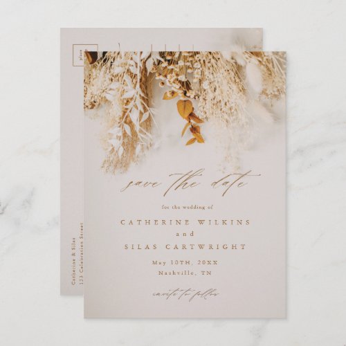 Boho Fall Flowers Wedding Save The Date Announcement Postcard