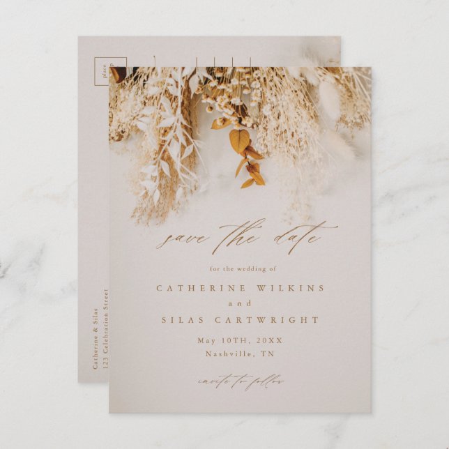 Boho Fall Flowers Wedding Save The Date Announcement Postcard (Front/Back)