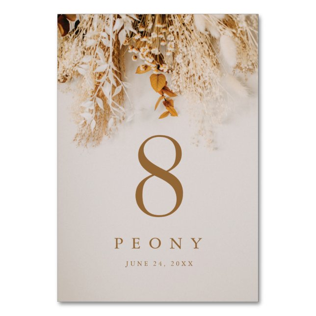 Boho Fall Flowers Wedding Table Number (Front)