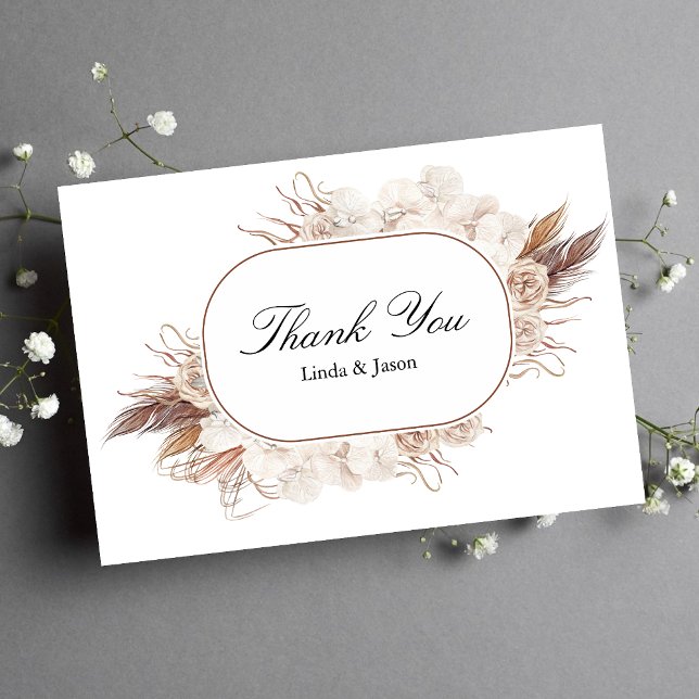 Boho Fall Flowers Wedding Thank You Card (Creator Uploaded)