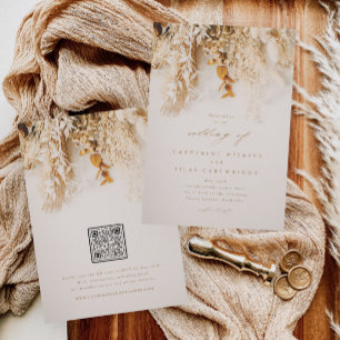 Boho Fall Flowers with QR Code Wedding Invitation