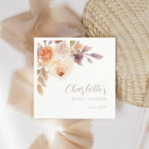 Boho Fall Foliage Roses Bridal Shower Napkins