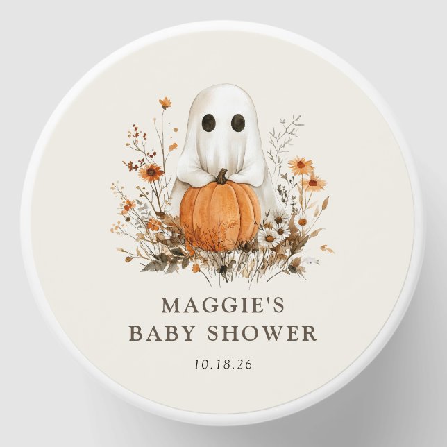 Boho Fall Ghost Baby Shower Mini Candle Favors (Front)