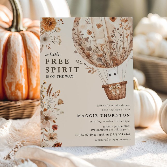 Boho Fall Ghost Wildflower Halloween Baby Shower Invitation (Creator Uploaded)