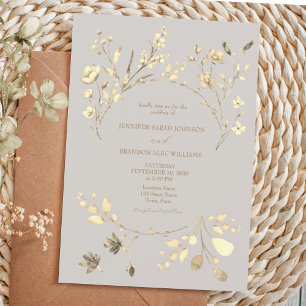 Boho Fall Gold Wildflower Wedding Invite