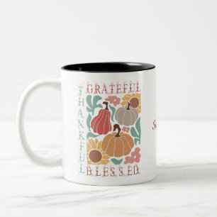 Boho Fall Grateful Thankful Blessed Thanksgiving Two-Tone Coffee Mug