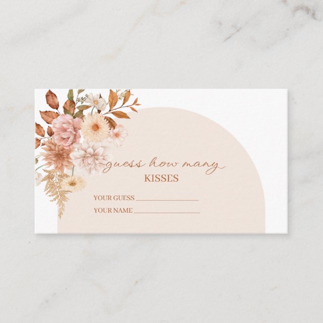 Boho fall guess how many kisses bridal game enclosure card (Front)