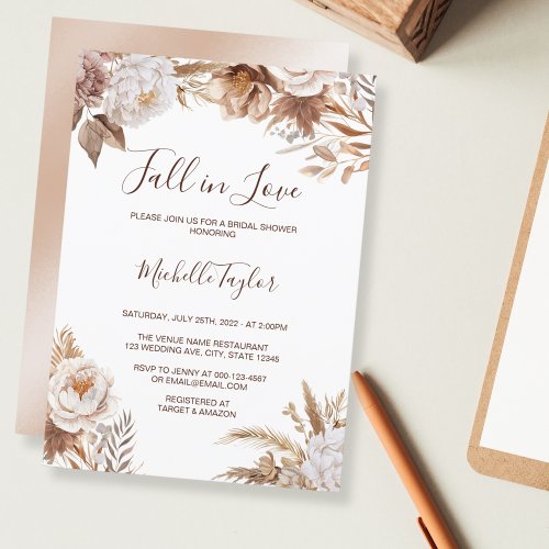 Boho Fall in Love Beige Neutral Bridal Shower Invitation