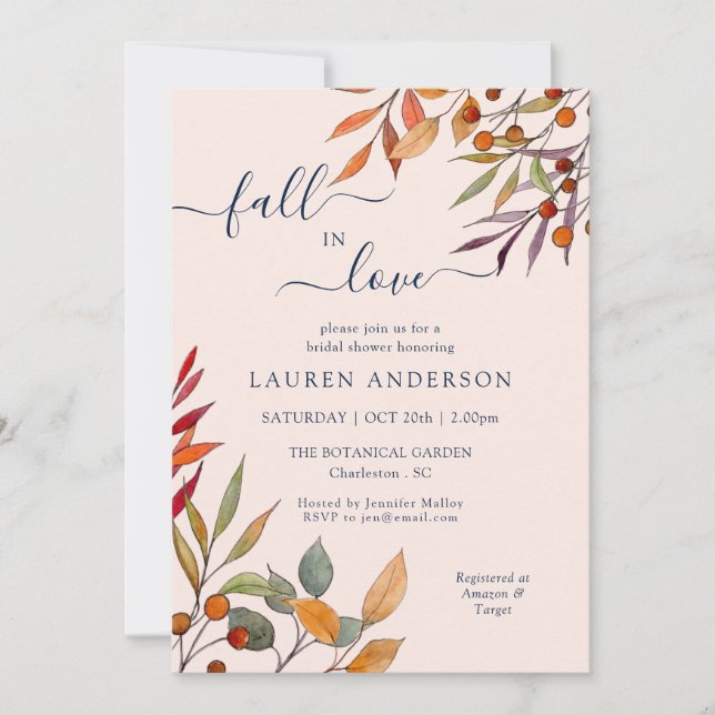 Boho 'Fall in Love' Blush Bridal shower Invitation (Front)