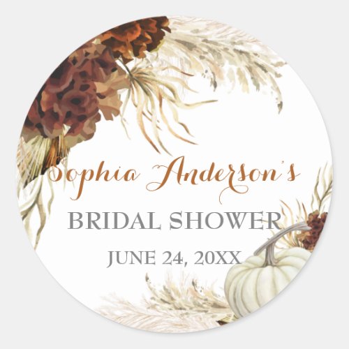 Boho Fall In Love Flora Burnt Orange Bridal Shower Classic Round Sticker