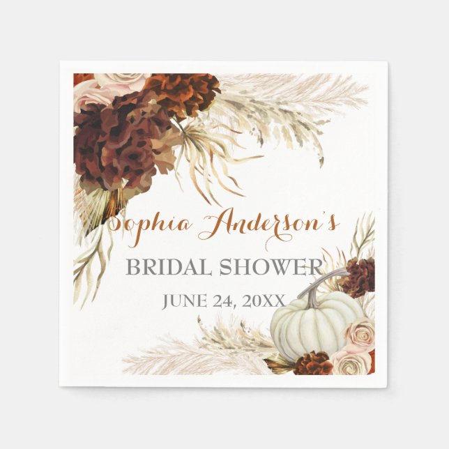 Boho Fall In Love Flora Burnt Orange Bridal Shower Napkins (Front)