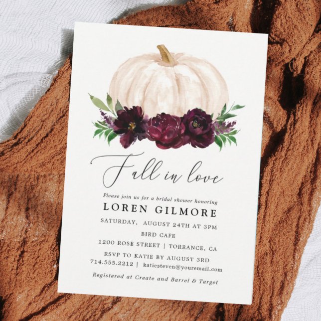 Boho Fall In Love Floral Pumpkin Bridal Shower Invitation