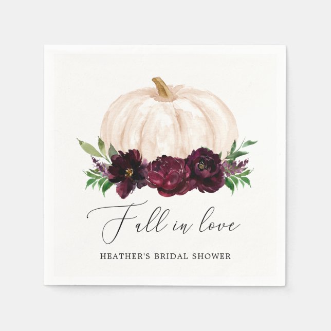 Boho Fall In Love Floral Pumpkin Bridal Shower Napkins (Front)