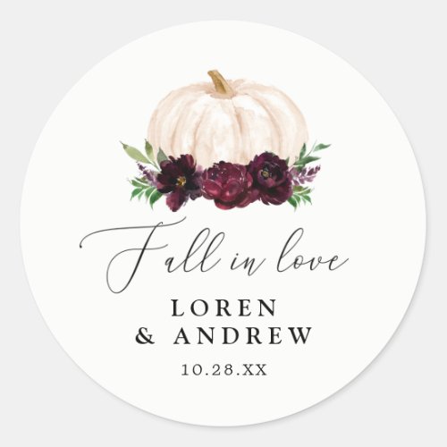 Boho Fall In Love Floral Pumpkin Wedding Classic Round Sticker