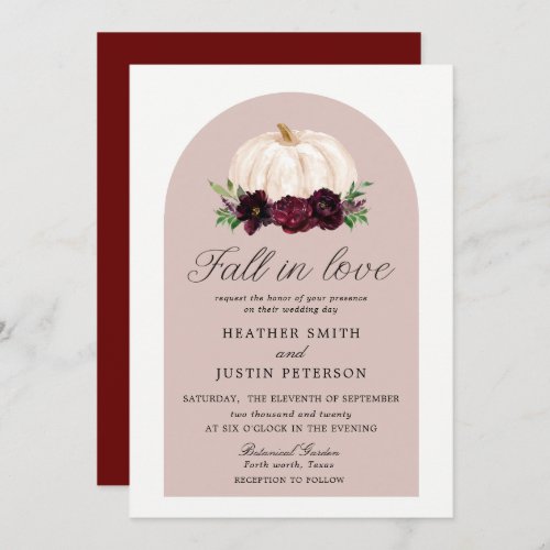 Boho Fall In Love Floral Pumpkin Wedding Invitation