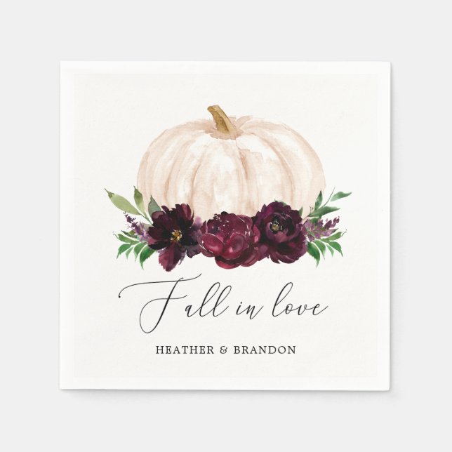 Boho Fall In Love Floral Pumpkin Wedding Napkins (Front)