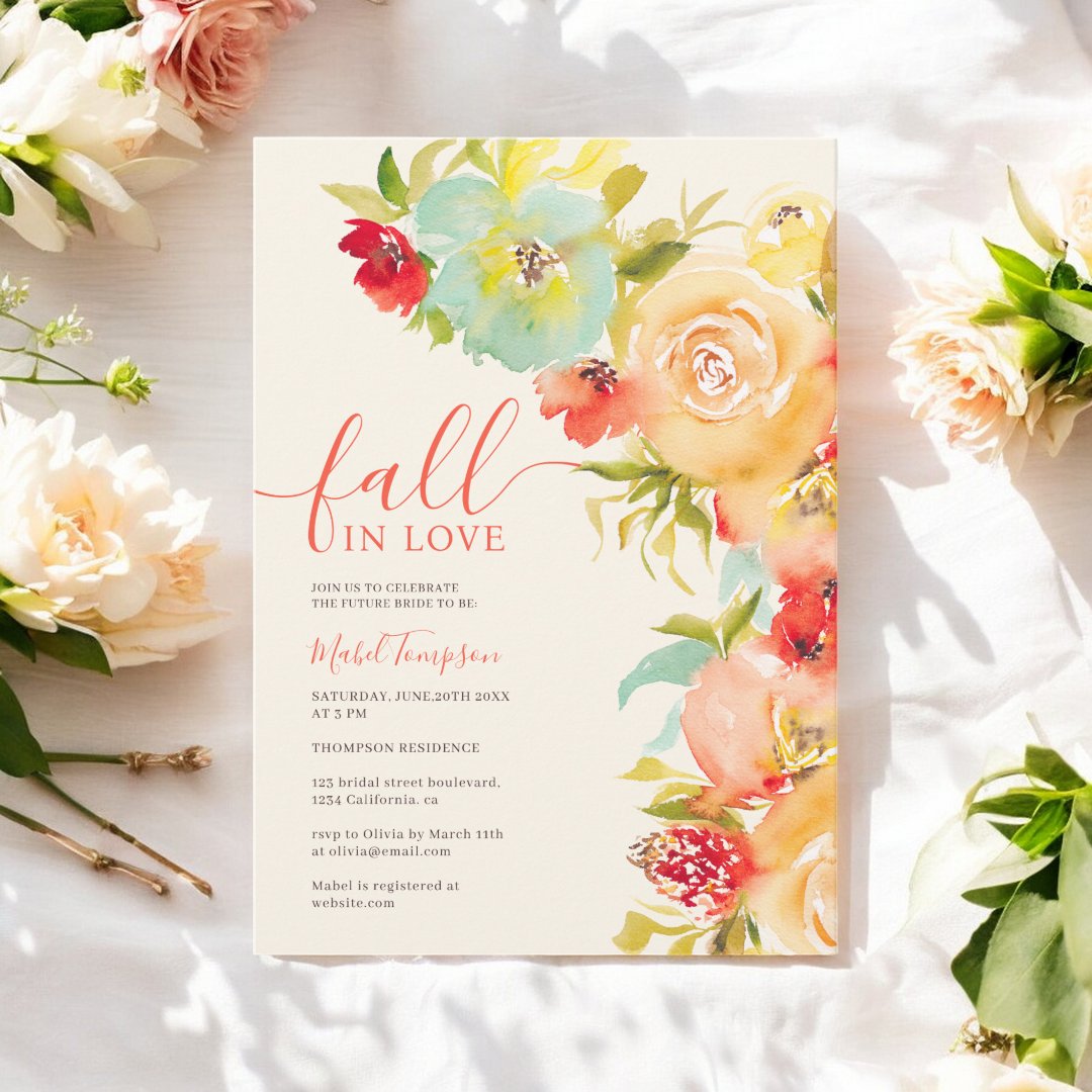 Boho Fall in love floral watercolor bridal shower                    Invitation