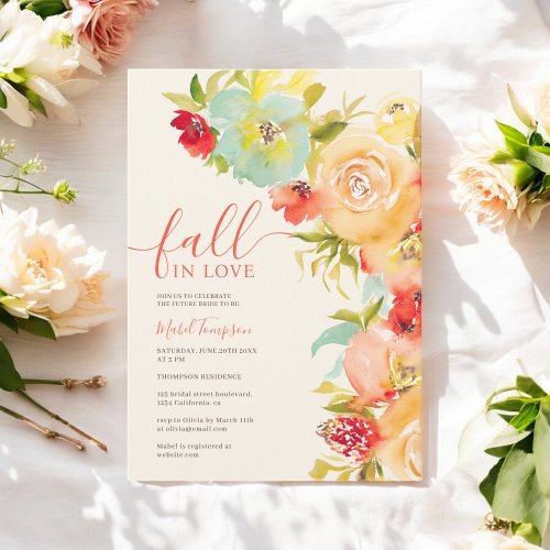 Boho Fall in love floral watercolor bridal shower Invitation