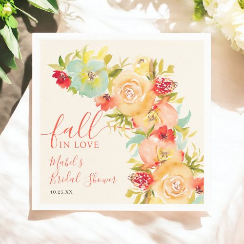 Boho Fall in love floral watercolor bridal shower Napkins