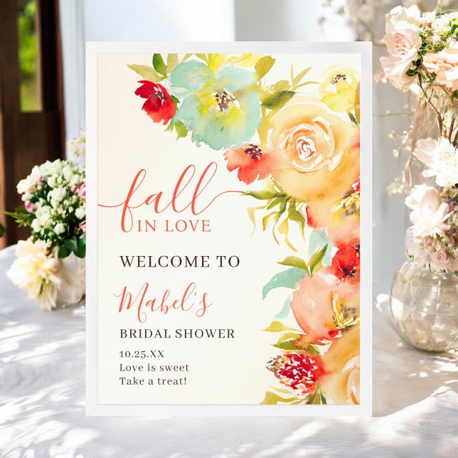 Boho Fall in love floral welcome bridal shower Poster (Boho Fall in love floral welcome bridal shower Poster)