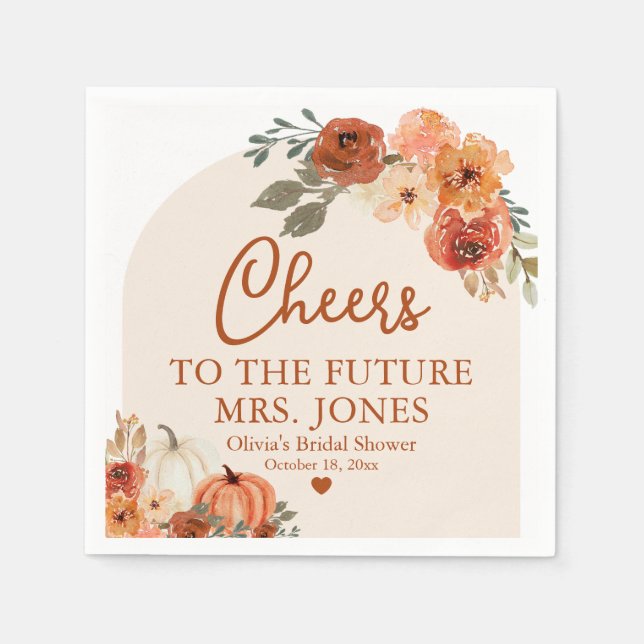 Boho Fall in Love Pumpkin Future Mrs Bridal Shower Napkins (Front)