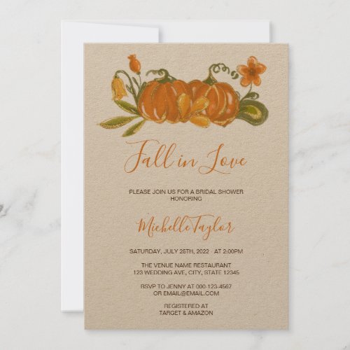 Boho Fall in Love Pumpkin Orange Gold Invitation