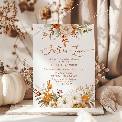 Boho Fall in Love terracotta autumn bridal shower Invitation