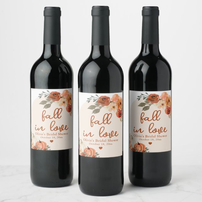 Boho Fall in Love Terracotta Pumpkin Bridal Shower Wine Label (Bottles)