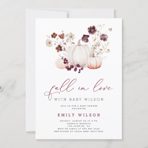 Boho Fall in Love Wildflower Pumpkin Baby Shower Invitation