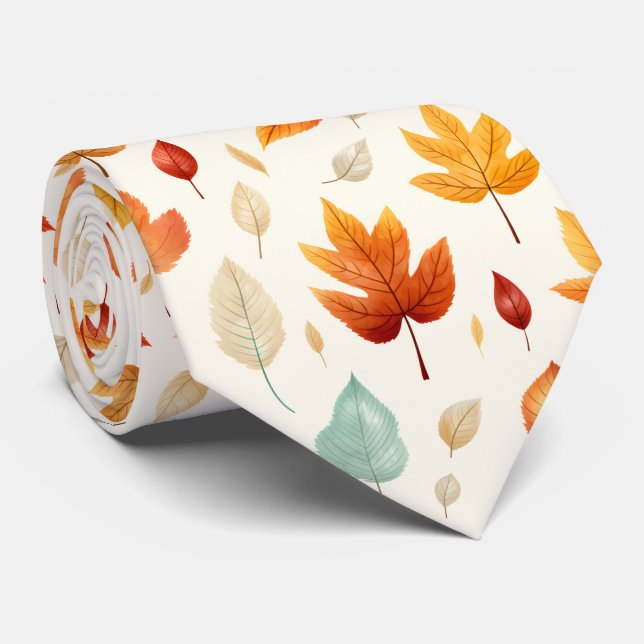 Boho Fall Leave Pattern Autumn's Beauty with Style Neck Tie (Rolled)