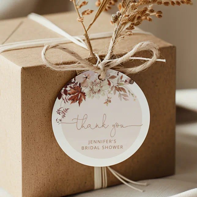 Boho fall leaves bridal shower favor tag | Zazzle