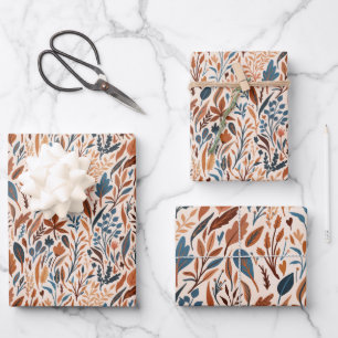 Boho Fall Leaves Wrapping Paper Sheets