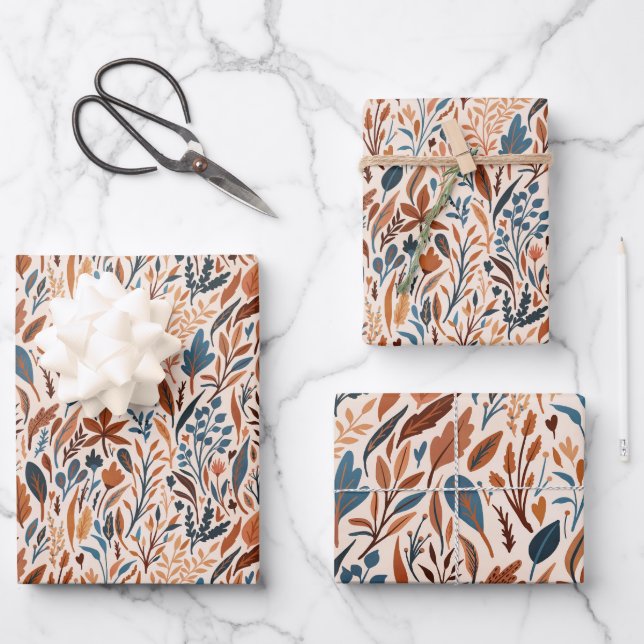 Boho Fall Leaves Wrapping Paper Sheets (Front)