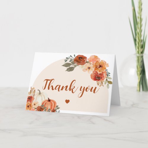 Boho Fall Little Pumpkin Autumn Floral Baby Shower Thank You Card