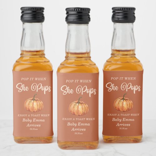 Boho Fall Little Pumpkin Baby Shower Favor Liquor Bottle Label