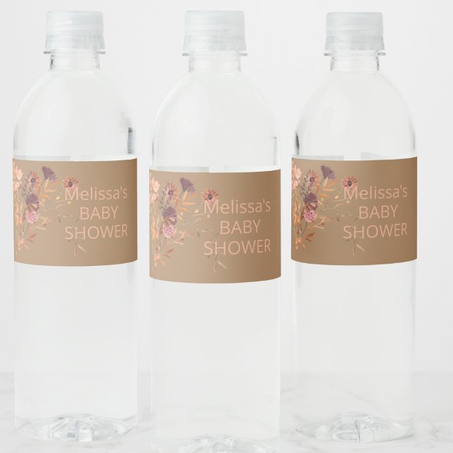 Boho Fall Mauve Pink Gold Leaves  Water Bottle Label (Creator Uploaded)