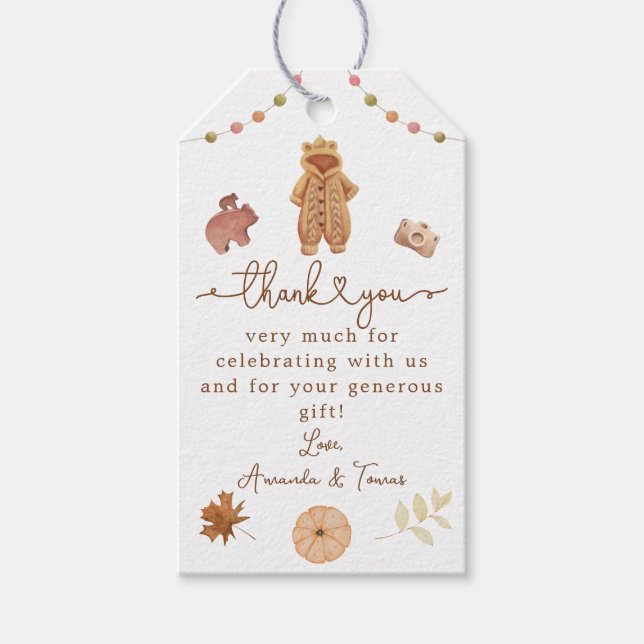 Boho Fall Minimalist Modern Neutral Baby Shower Gift Tags (Front)