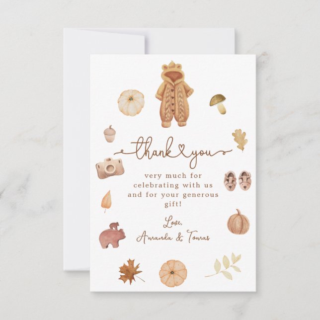 Boho Fall Minimalist Modern Neutral Baby Shower Thank You Card (Front)